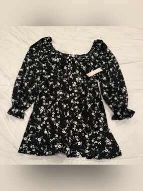 NWT Inspired Hearts Black Ditsy Floral Mini Dress - Size L